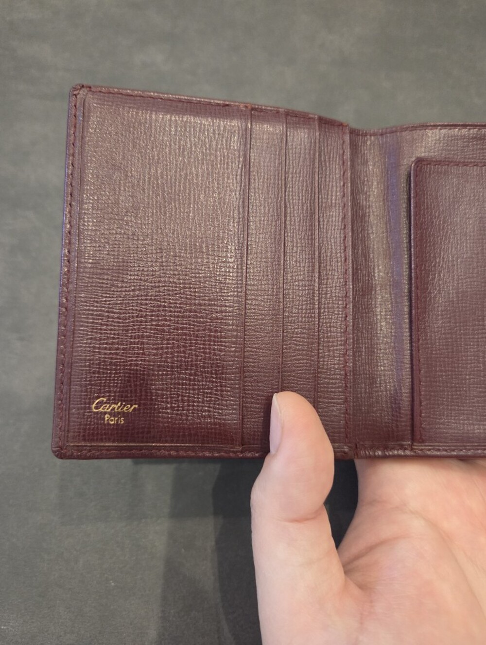 Cartier Burgundy Leather Wallet with Gold Corner Accents - Picture 5 of 6
